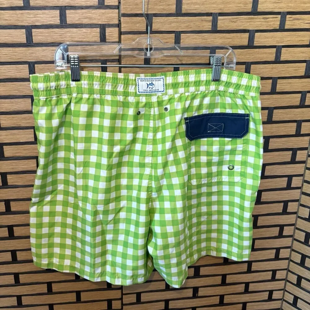 Southern Tide Green And White Checkered Swim Trunks‎ Size Large